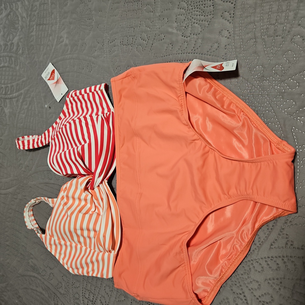 Lands' End Red and Orange Bikini Set